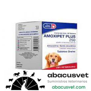 AMOXIPET PLUS caja con 30 tabletas de 250 mg - SUVET